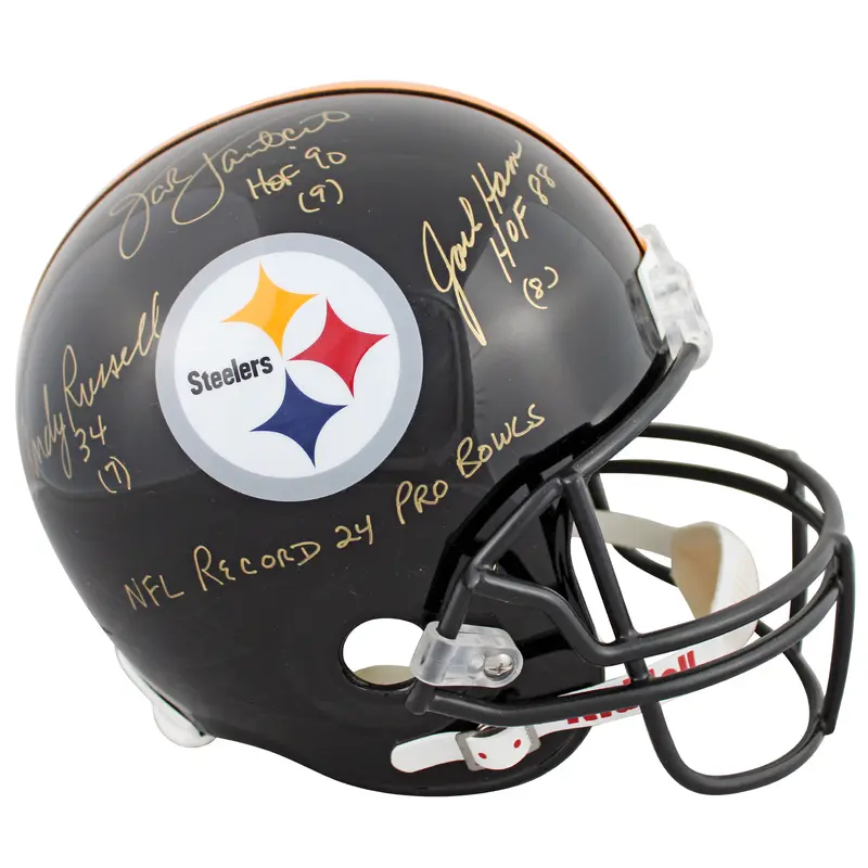 Steelers LB's (3) Lambert, Ham & Russell Signed Full Size Rep Helmet PSA Itp