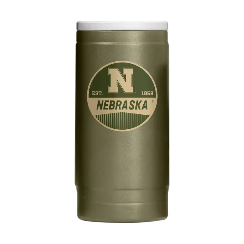 Nebraska  Badge Powder Coat Slim Can Coolie