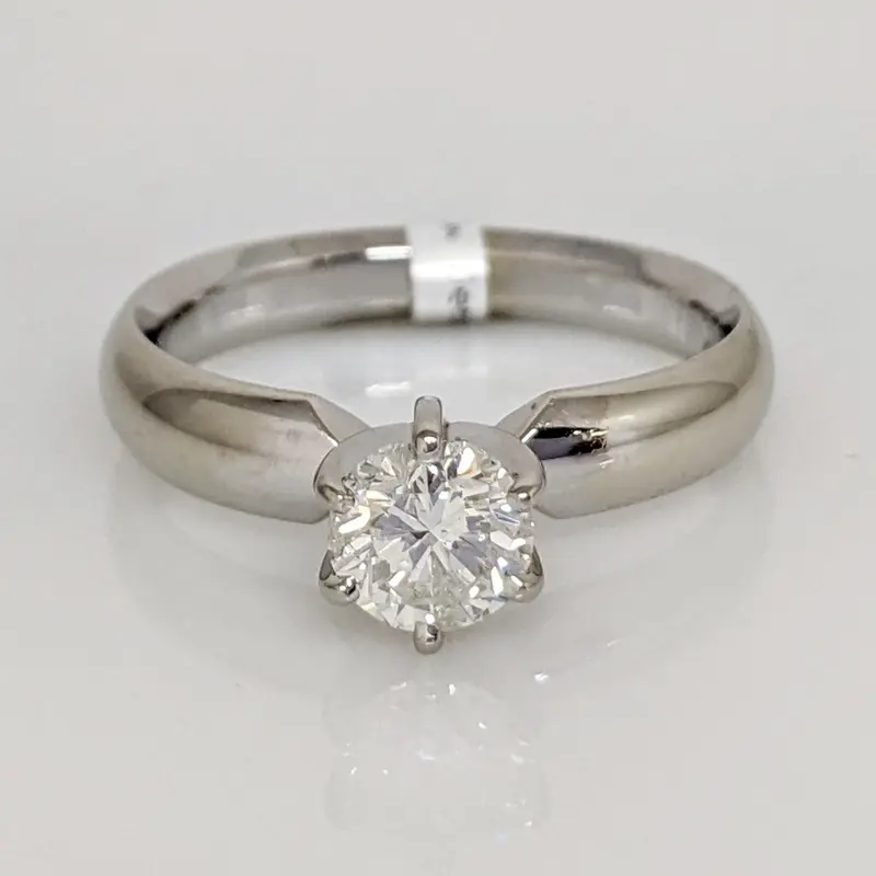 14K WHITE .61 CARAT TOTAL I1 H DIAMOND SOLITAIRE 6-PRONG ESTATE RING 3.9 GRAMS