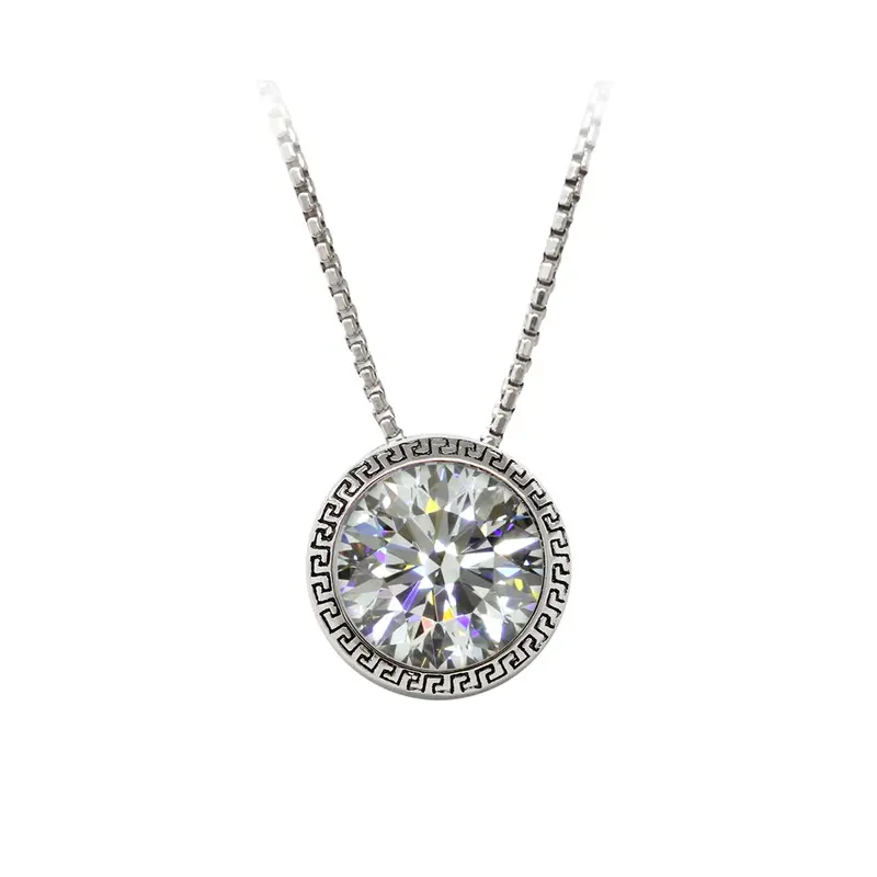 April Birthstone Sterling Silver Greek Key Necklace