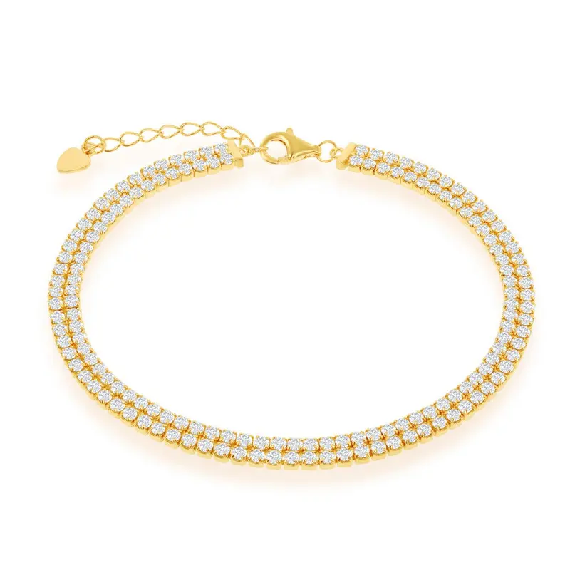 Sterling Silver Double Row CZ Tennis Bracelet - Gold Plated