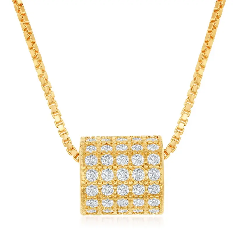 Sterling Silver Micro Pave Rod Necklace - Gold Plated
