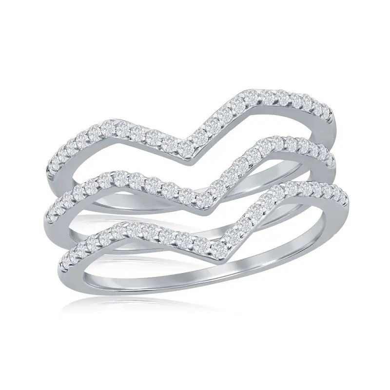 Sterling Silver V-Shaped Triple Band CZ Ring