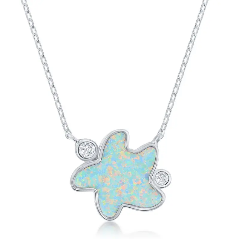 Sterling Silver White Inaly Opal & CZ Starfish Necklace