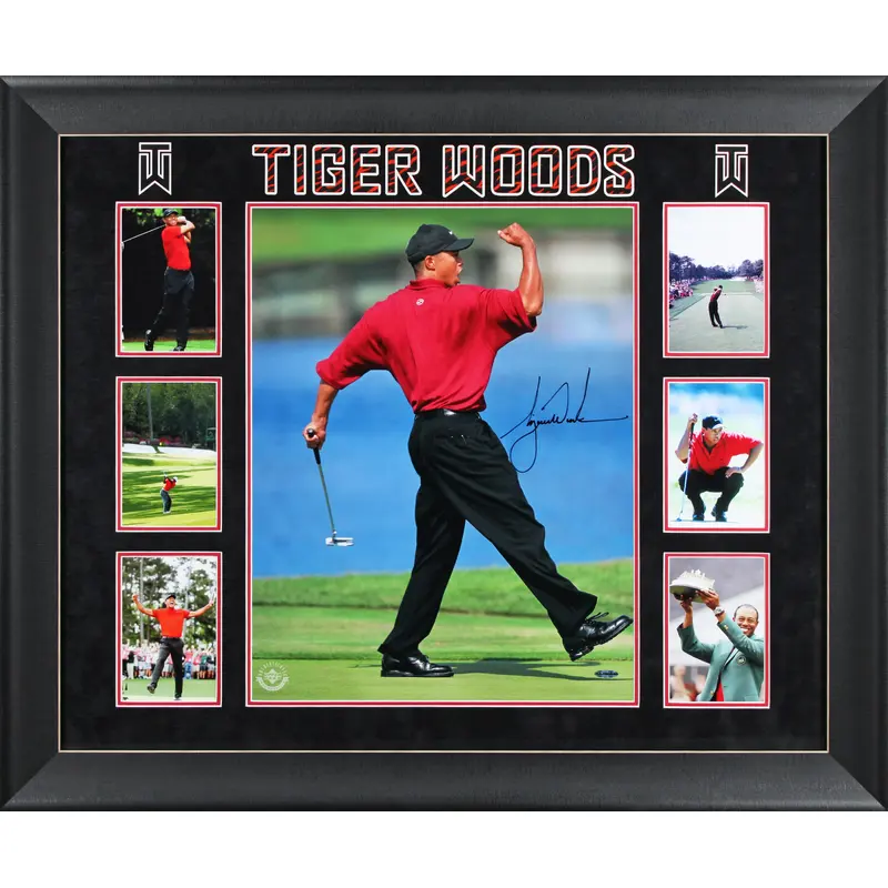 Tiger Woods Authentic Signed 16x20 Framed Vertical Fist Pump Photo UDA #BAJ60880