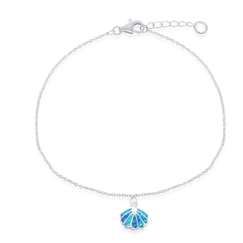 Sterling Silver Blue Inlay Opal Sea Shell Anklet