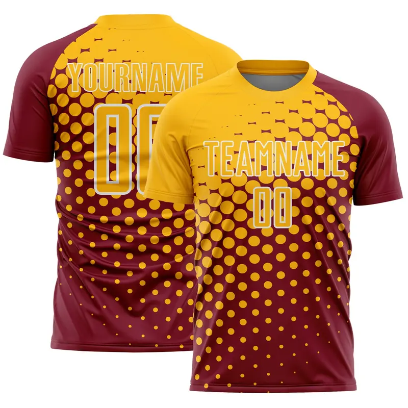 Custom Crimson Gold-White Modern Polka Dot Sublimation Soccer Uniform Jersey