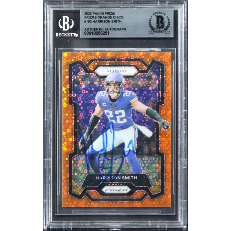 Vikings Harrison Smith Signed 2023 Panini Prizm Orange Disco #192 Card BAS Slab