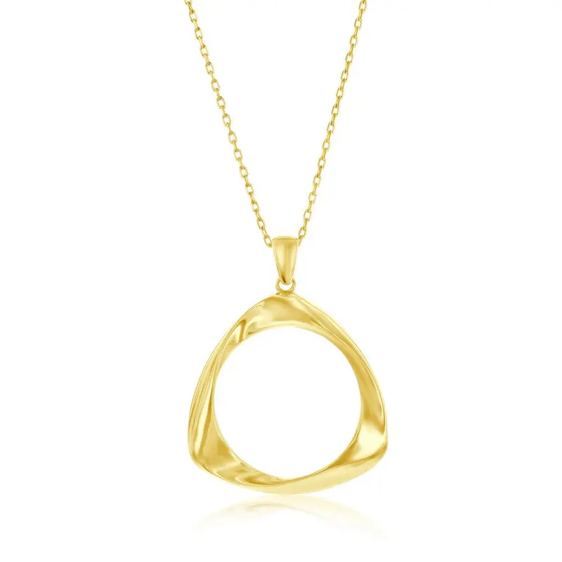 Sterling Silver High Polished Twist Triangle Pendant w/Chain - Gold Plated