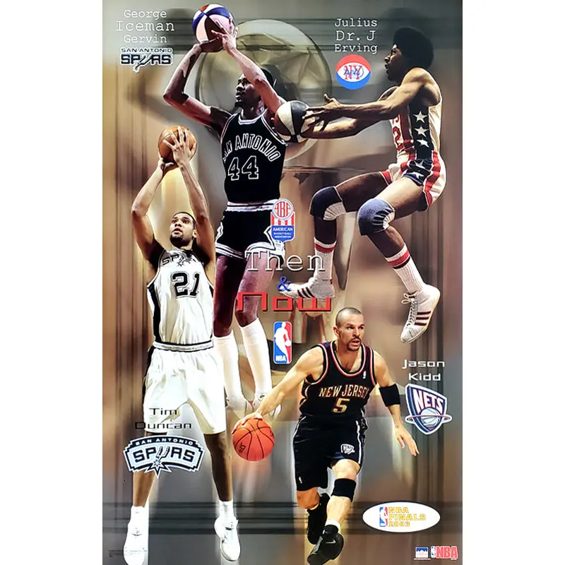 San Antonio Spurs New Jersey Nets ABA-NBA "Then And Now" Poster - Starline 2003