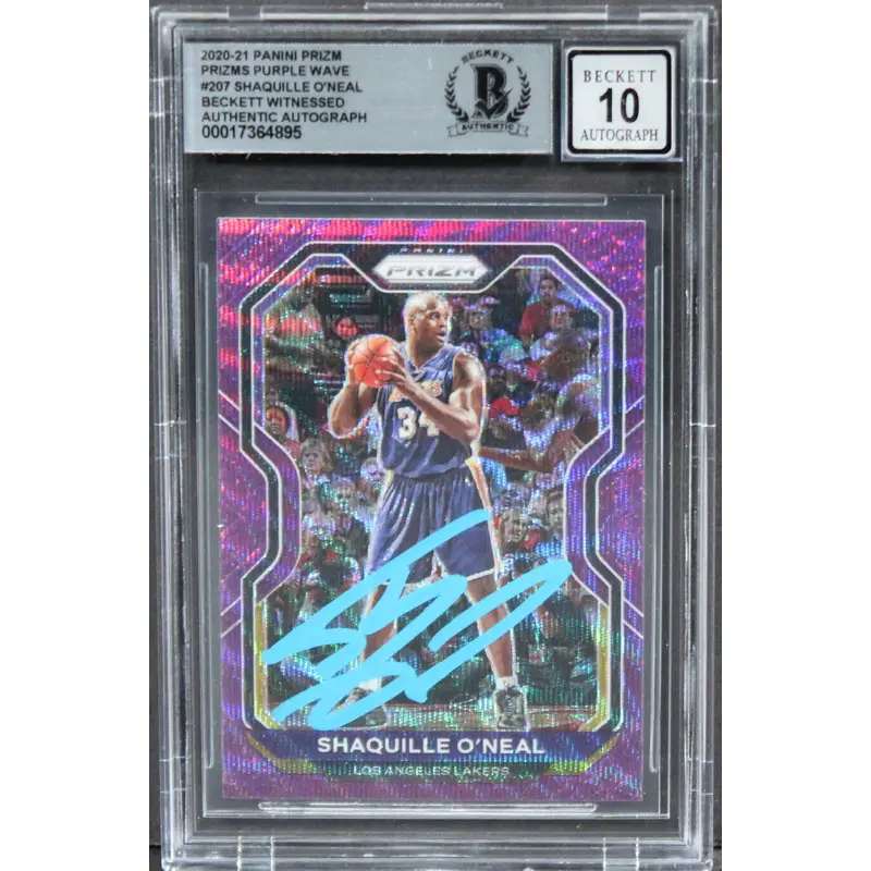 Lakers Shaquille O'Neal Signed 2020 Panini Prizms PW #207 Card AG GM 10 BAS Slab