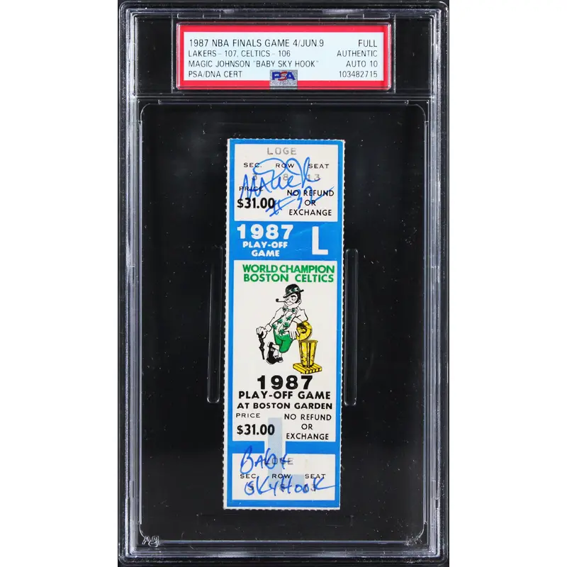 Magic Johnson Signed 1987 NBA Finals Gm 4 Full Ticket Stub Auto 10! PSA/DNA Slab