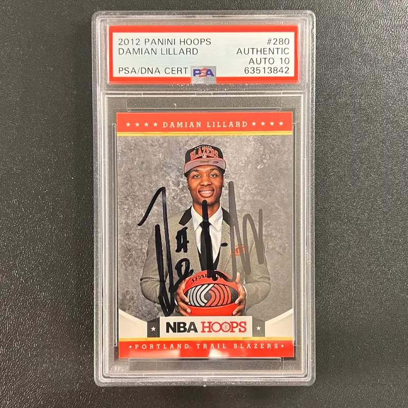2012 NBA Hoops #280 Damian Lillard Signed Rookie Card AUTO 10 PSA Slabbed Blazers