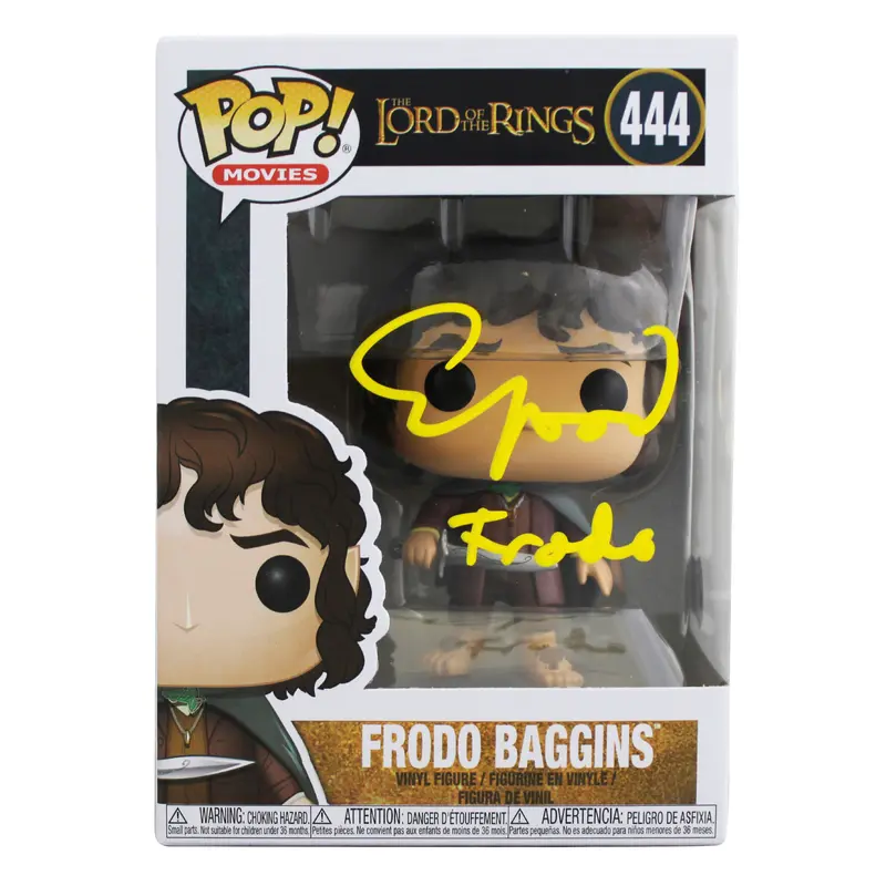 Elijah Wood LOTR "Frodo" Signed #444 Funko Pop Figure w/ Yellow Sig BAS Witness