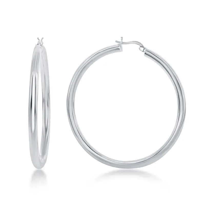 Sterling Silver 4x60mm High-Polished Hoop Earrings