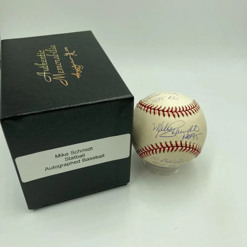 Mike Schmidt Signed Heavily Inscribed Career STAT Baseball Reggie Jackson COA
