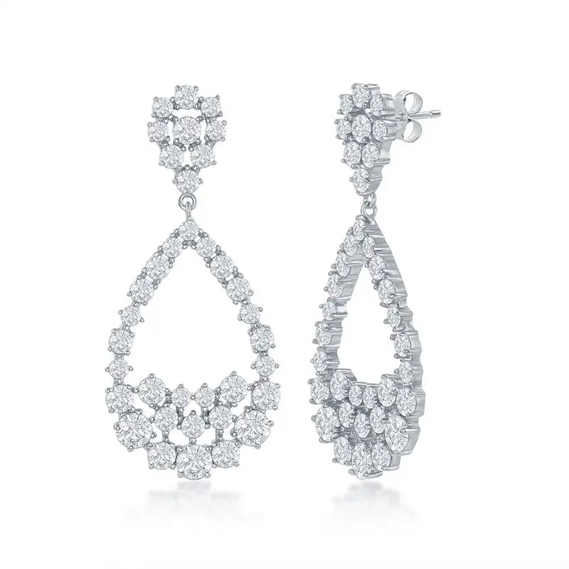 Sterling Silver Large Pearshaped CZ Earrings