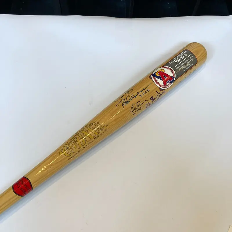 Rod Carew Vada Pinson California Angels Legends Signed Cooperstown Bat JSA COA