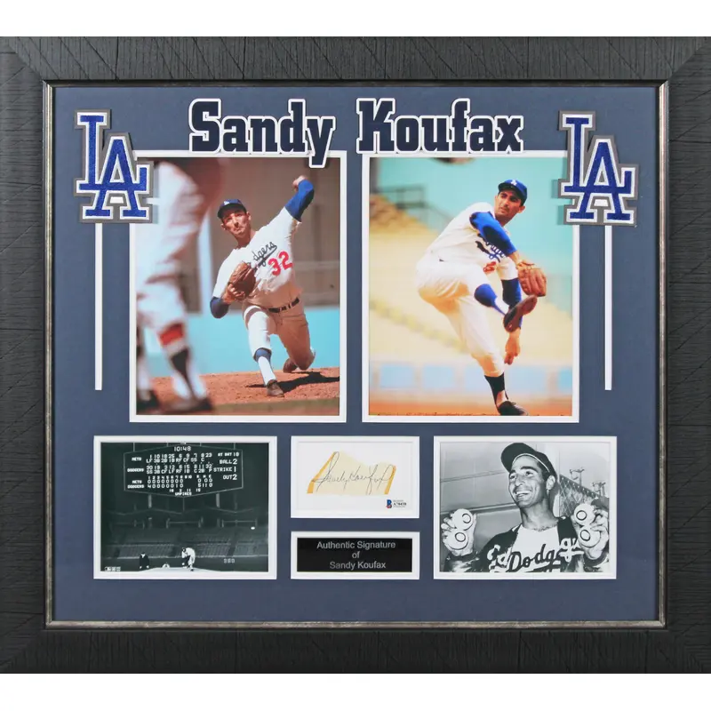 Dodgers Sandy Koufax Authentic Signed & Framed 1.75x3.25 Cut Sig BAS #A70438