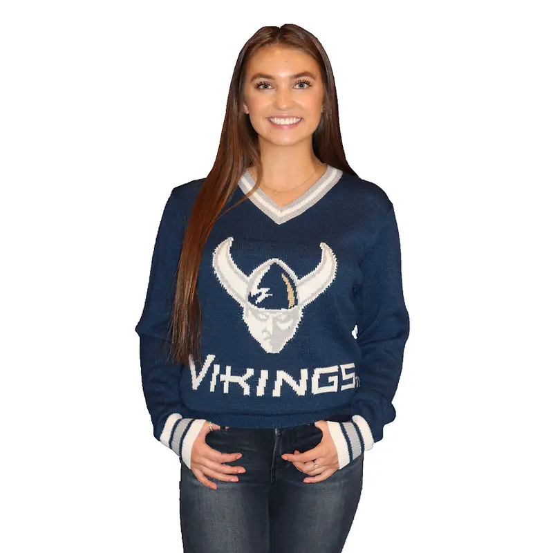 WWU Vikings Navy Tribute V-Neck Sweater (UNISEX SIZING)