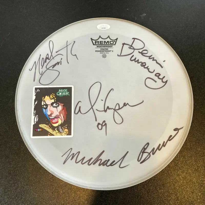 Alice Cooper Band Signed Autographed Drumhead With JSA COA 5 Signatures