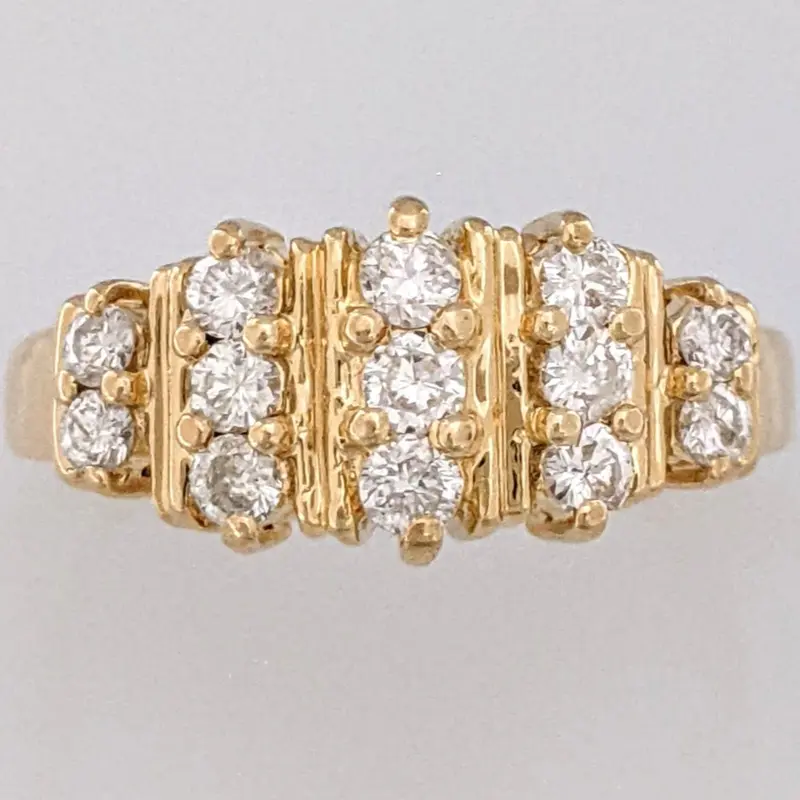 14K .51 CARAT TOTAL WEIGHT SI2-I1 H DIAMOND ROUND (15) 5-ROW ESTATE BAND 4.6 GRAMS