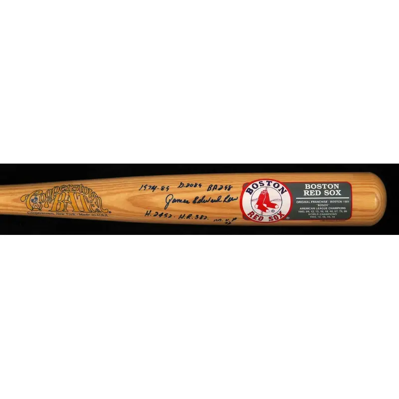 Beautiful Jim Rice Signed Heavily Inscribed Career Stats Cooperstown Bat JSA COA