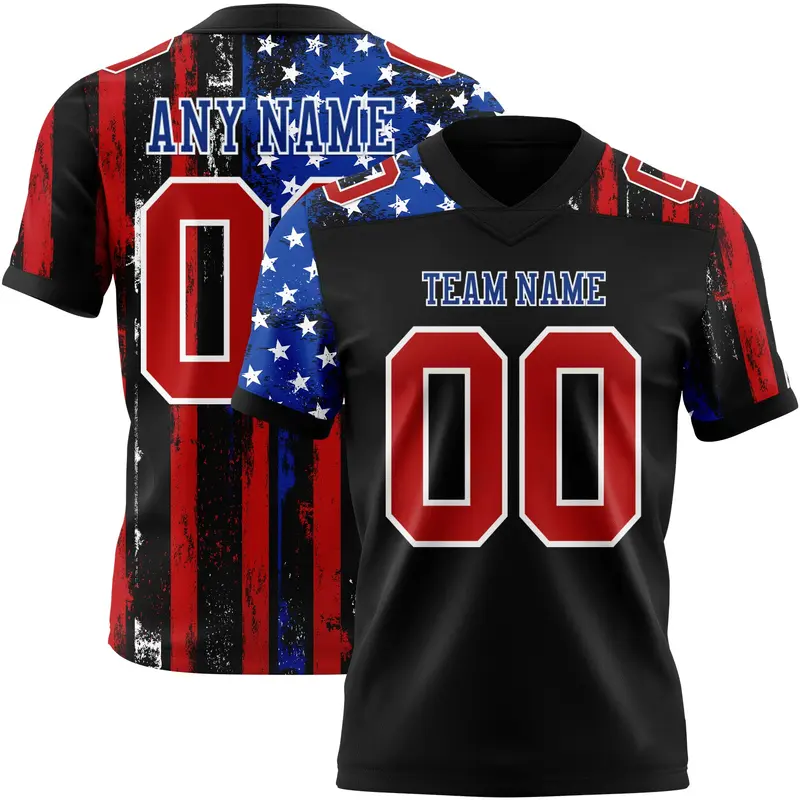 Custom Black Red Royal-White 3D Pattern American Flag Mesh Authentic Football Jersey