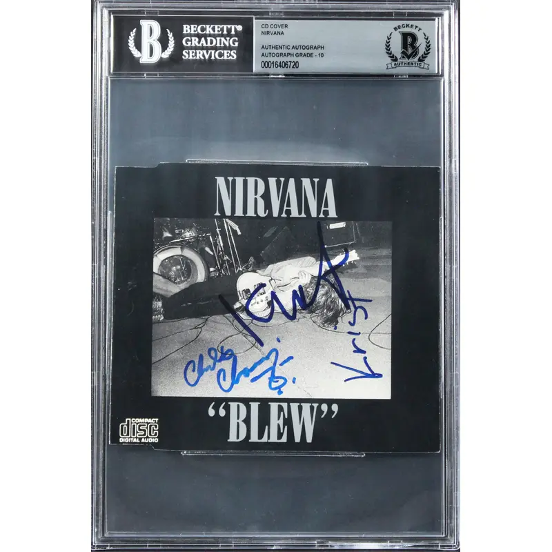 Nirvana (3) Kurt Cobain, Novoselic & Channing Signed Cd Cover Auto 10! BAS Slab