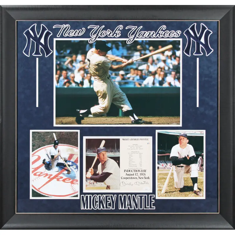 Yankees Mickey Mantle Signed 8x10 Framed Induction Day Stat Photo JSA #XX56265
