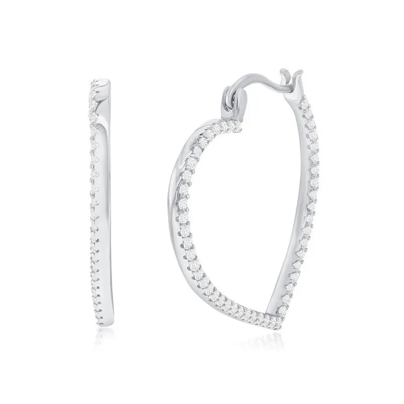 Sterling Silver, CZ Heart 20MM Hoop Earrings