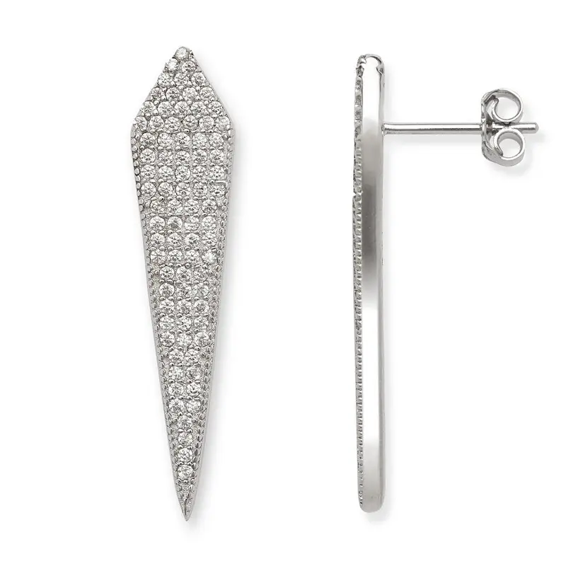 Sterling Silver Large CZ Triangle Stud Earrings