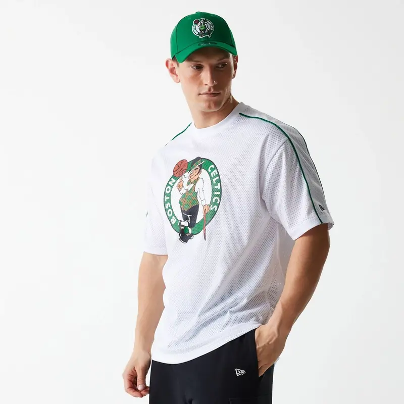 Boston Celtics NBA Piping White Oversized Mesh T-Shirt