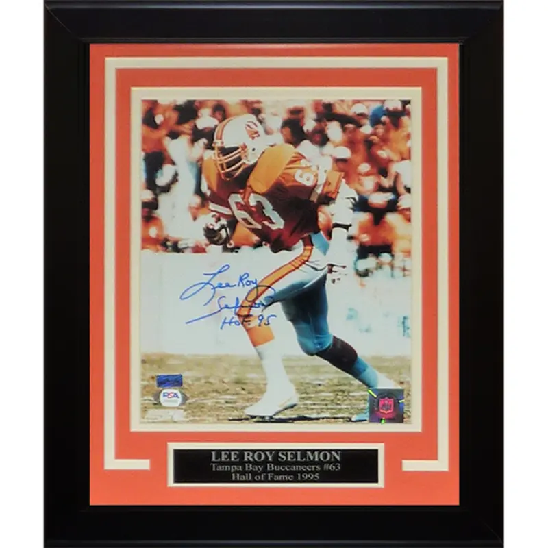 Lee Roy Selmon Autographed Tampa Bay Buccaneers Framed 8x10 with "HOF 95" - PSADNA