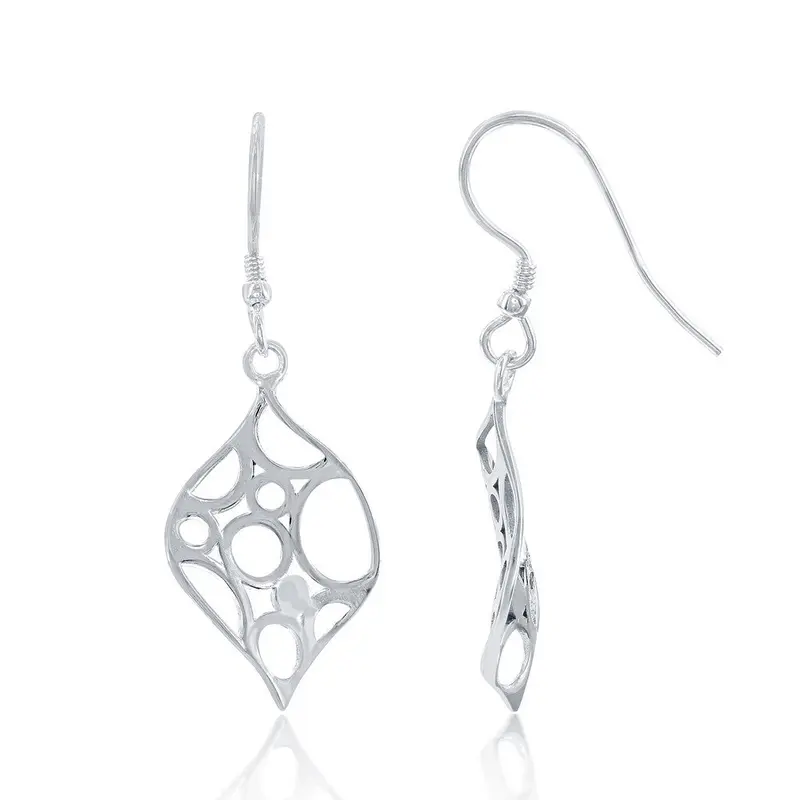 Sterling Silver Open Marquise with Circles Design Earrings