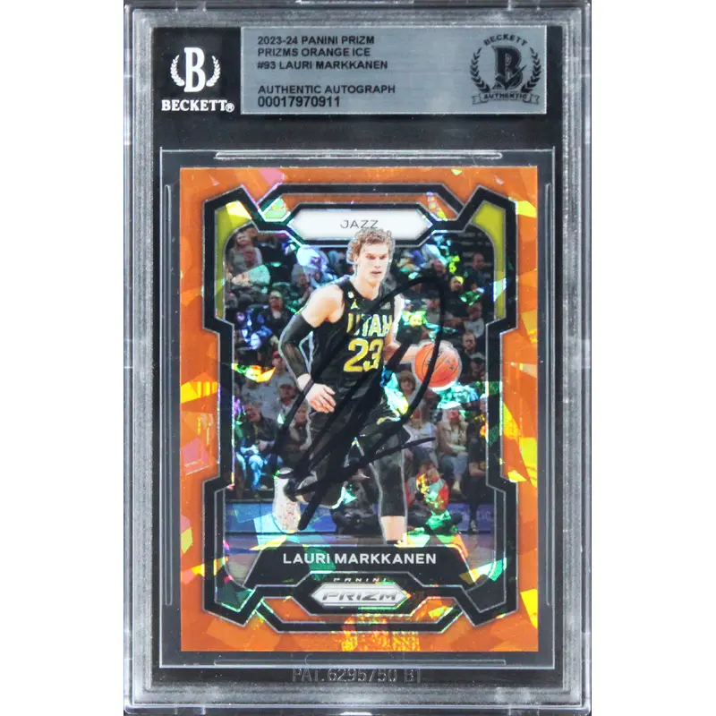 Jazz Lauri Markkanen Signed 2023 Panini Prizm Orange Ice #93 Card BAS Slabbed