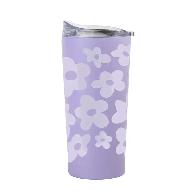 Spring 20oz Tonal Repeating Colorful Flowers Lavender Powder Coat Tumbler