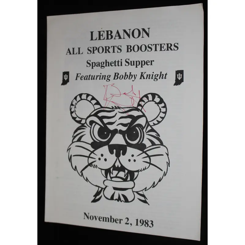1983 Bob Knight Autographed Lebanon Indiana H.S. Boosters Spaghetti Supper Program