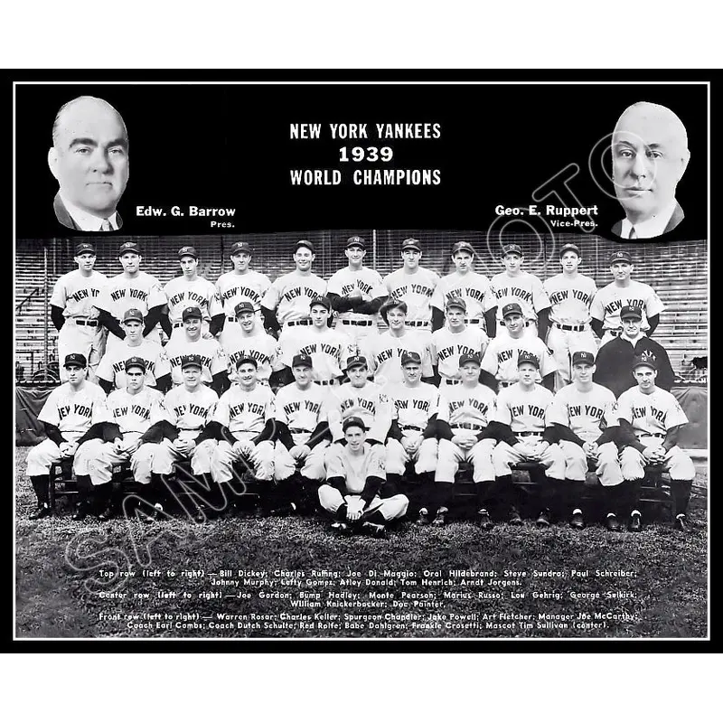 1939 New York Yankees 8X10 Photo - Gehrig Dimaggio Dickey - 2157