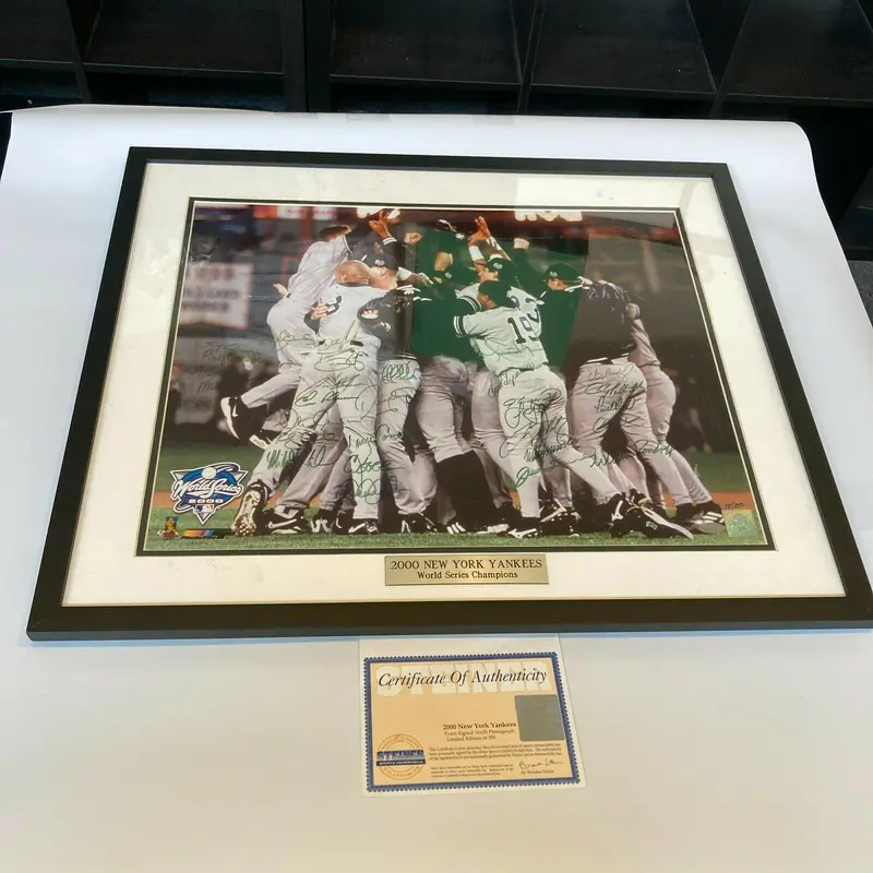 2000 Yankees WS Champs Team Signed 16x20 Photo Derek Jeter Rivera Steiner COA