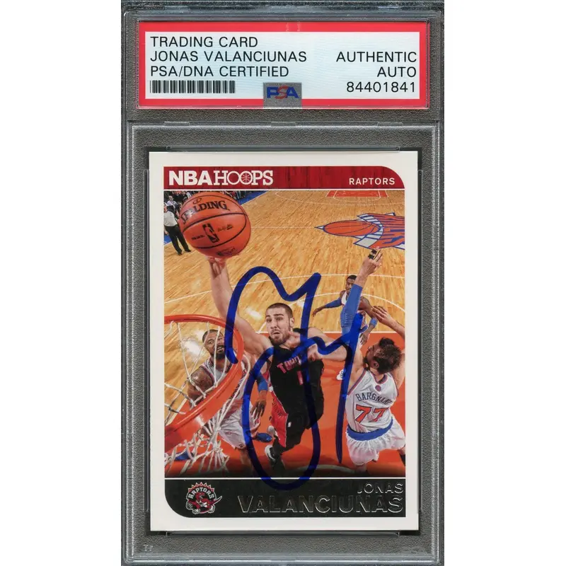 2014-15 NBA Hoops #10 Jonas Valanciunas Signed Card AUTO PSA Slabbed Toronto Raptors