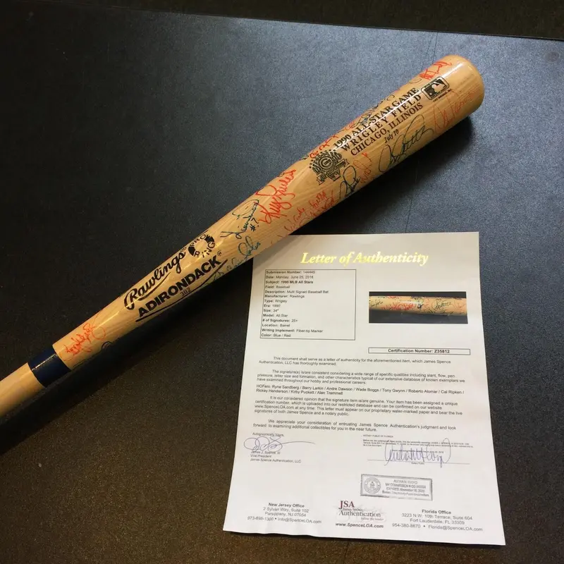 Rare 1990 All Star Game Wrigley Field Signed Bat 40+ Sigs Puckett Ripken JSA COA