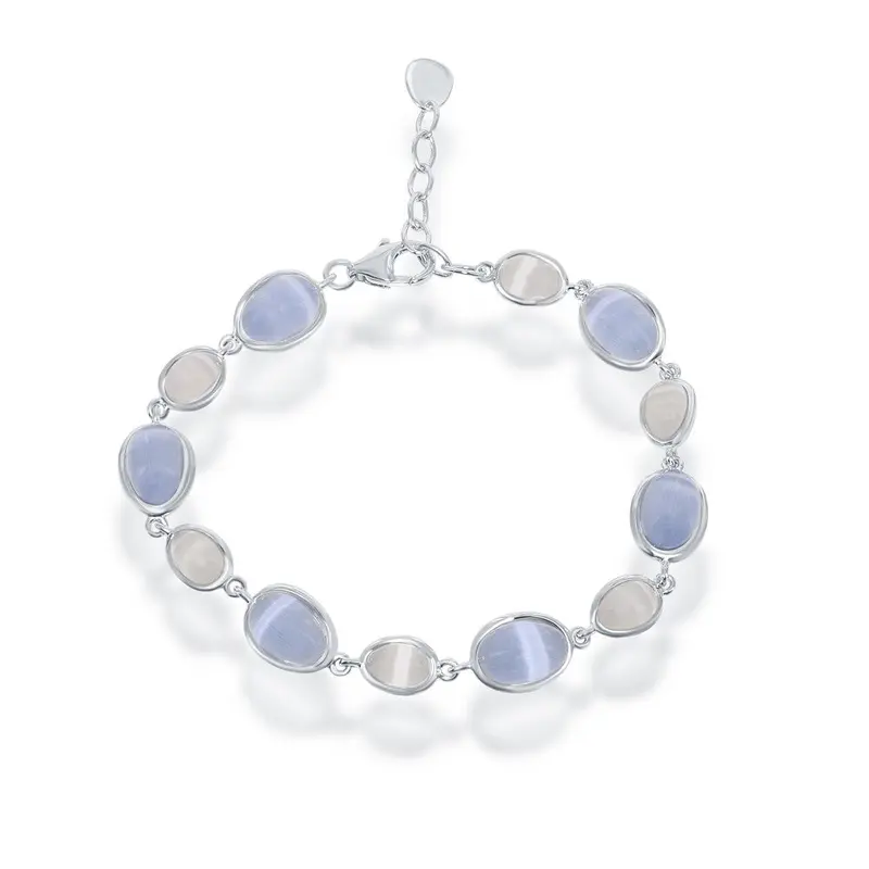 Sterling Silver Blue and Grey Oval Cat?s Eye Bracelet