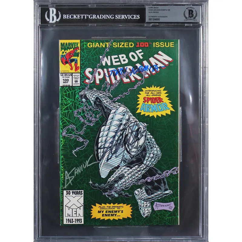 (3) Stan Lee, Romita Sr., & Saviuk Signed Web Of Spider-Man #100 Comic BAS Slab