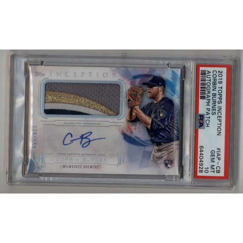 Corbin Burnes 2019 Topps Inception Patch Auto #IAPCB 138/199 PSA 10 Gem Mint