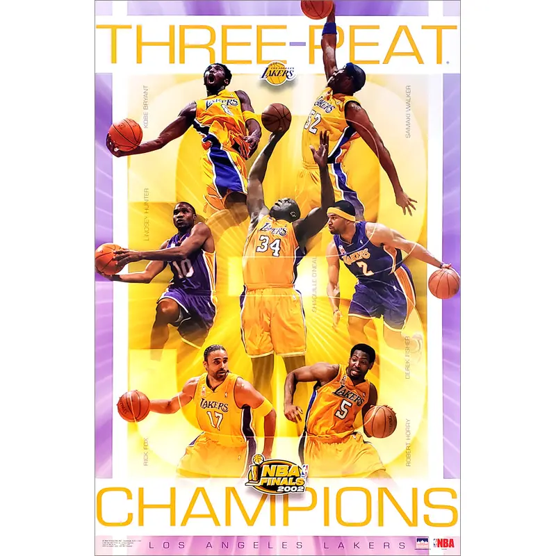 L.A. Lakers "Three-Peat" 2002 NBA Champions Commemorative Poster - Starline