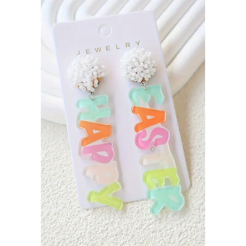 Pink Colorful HAPPY EASTER Drop Earrings