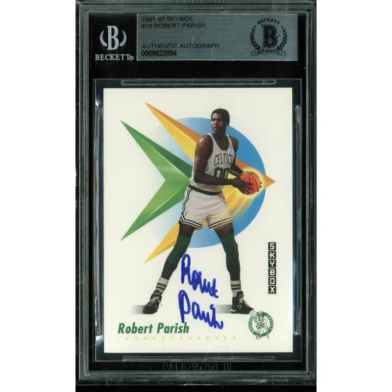 Celtics Robert Parish Authentic Signed Card 1991 Skybox #18 BAS Slabbed
