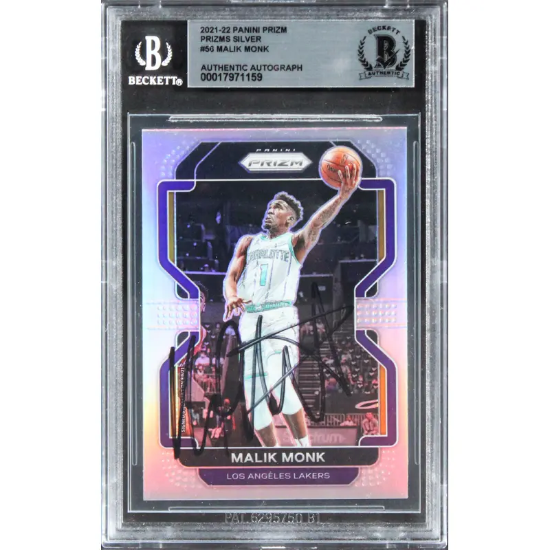 Lakers Malik Monk Signed 2021 Panini Prizm Prizms Silver #56 Card BAS Slabbed