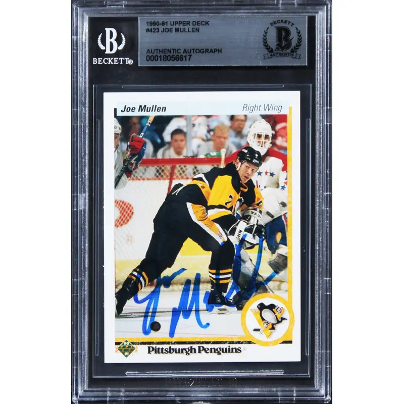 Penguins Joe Mullen Authentic Signed 1990 Upper Deck #423 Card BAS Slabbed